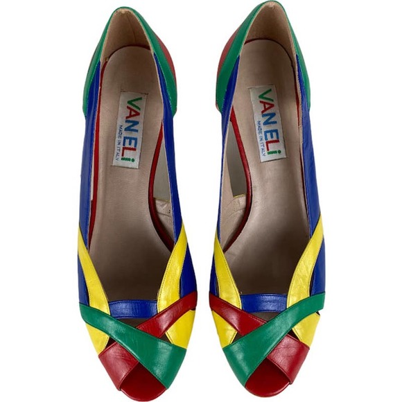 VAN ELI Women's Size 9M Sandals Peep Toe Primary Colors Low Heels Made in Italy - Picture 2 of 12